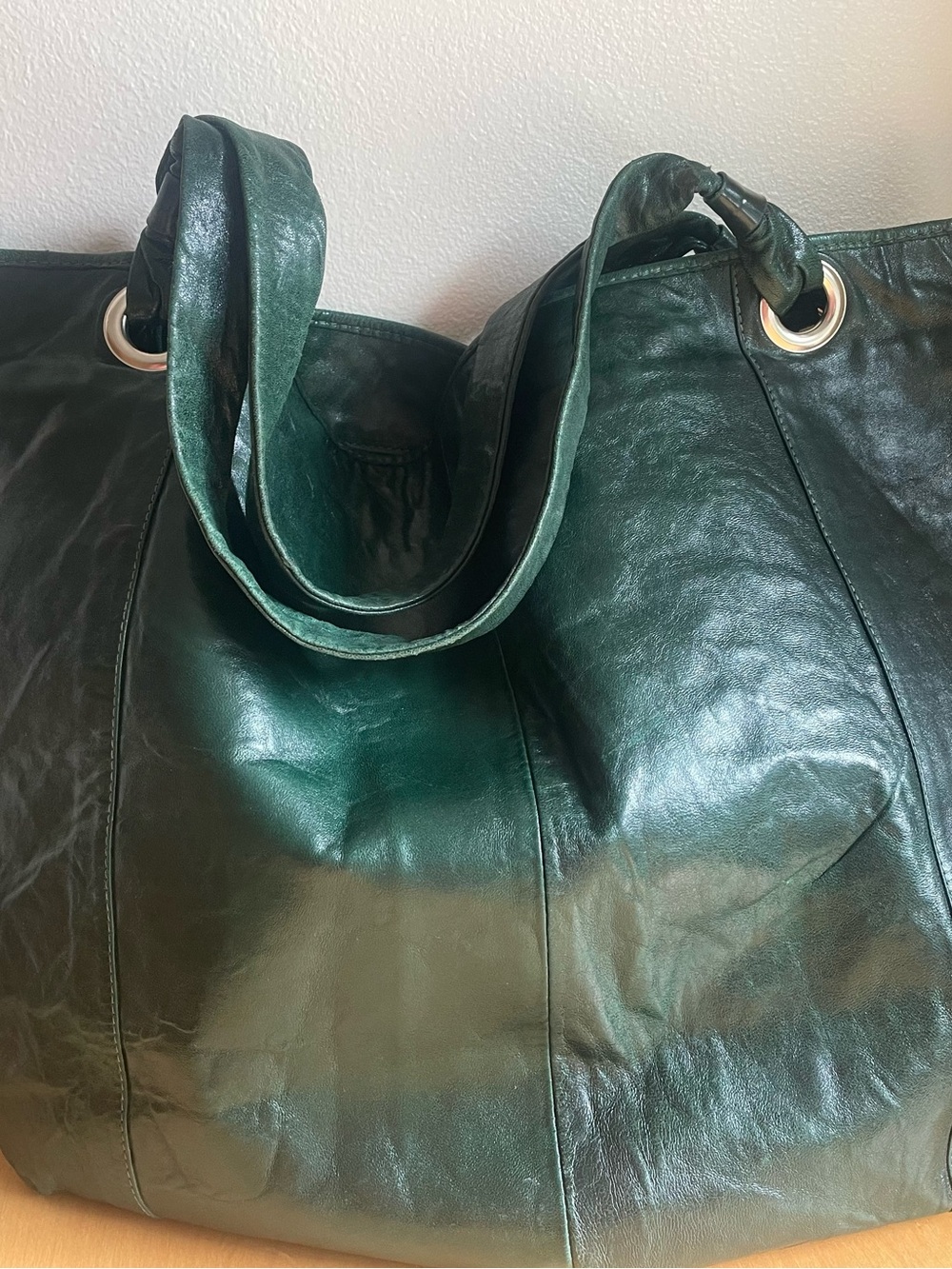 Women's Large Green Leather Shoulder Bag